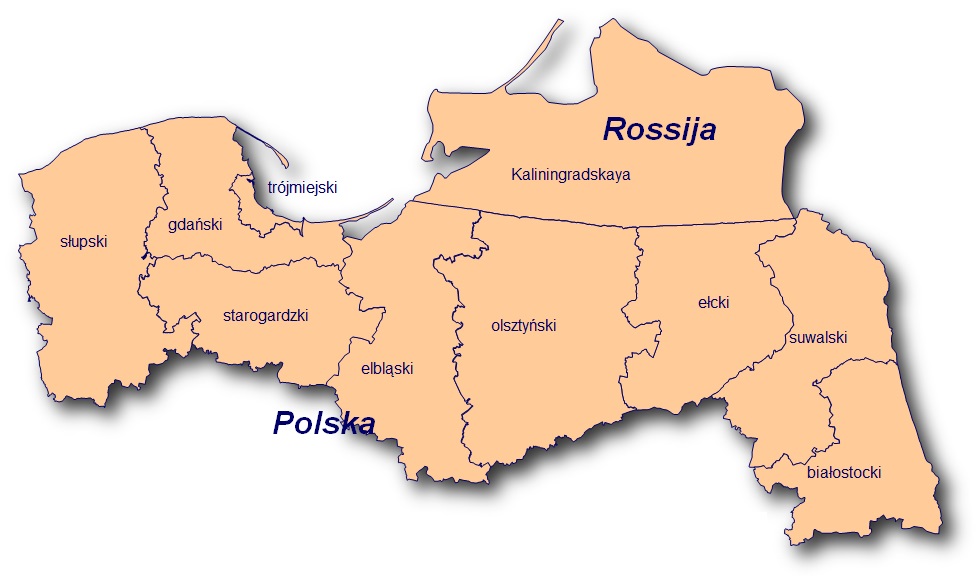 Mapa obszaru wsparcia programu Polska-Rosja