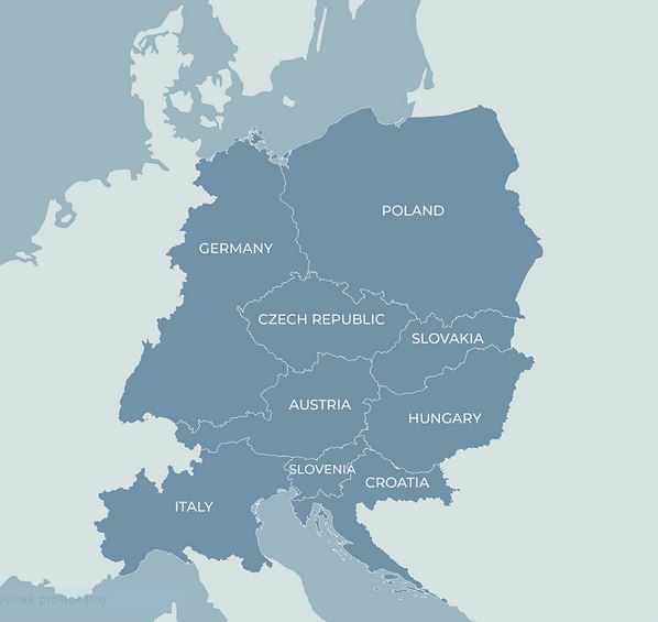 mapa bszaru programu Interreg Europa Środkowa 2021-2027