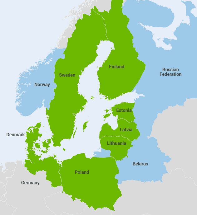 mapa obszaru programu Interreg Region Morza Bałtyckiego 2021-2027