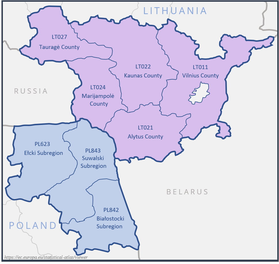 Mapa obszaru objętego programem Interreg Litwa Polska 2021-2027_20122021