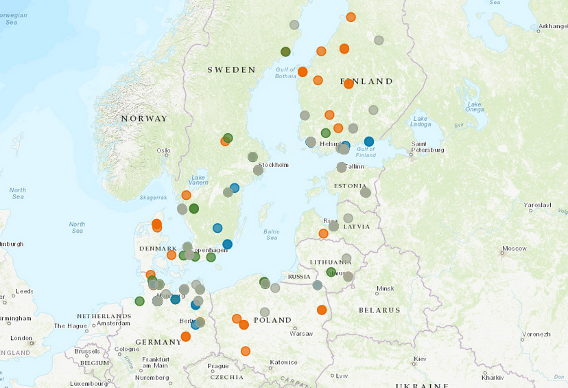 Mapa projektów Interreg Region Morza Bałtyckiego 2014-2020